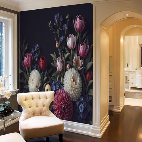 Papel pintado 3D de lujo efecto seda con elegante motivos florales de gran pared 4
