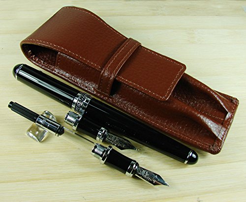 Lanxivi Duke CalligraphyCoffee - Pluma estilográfica intercambiable, juego con funda de piel