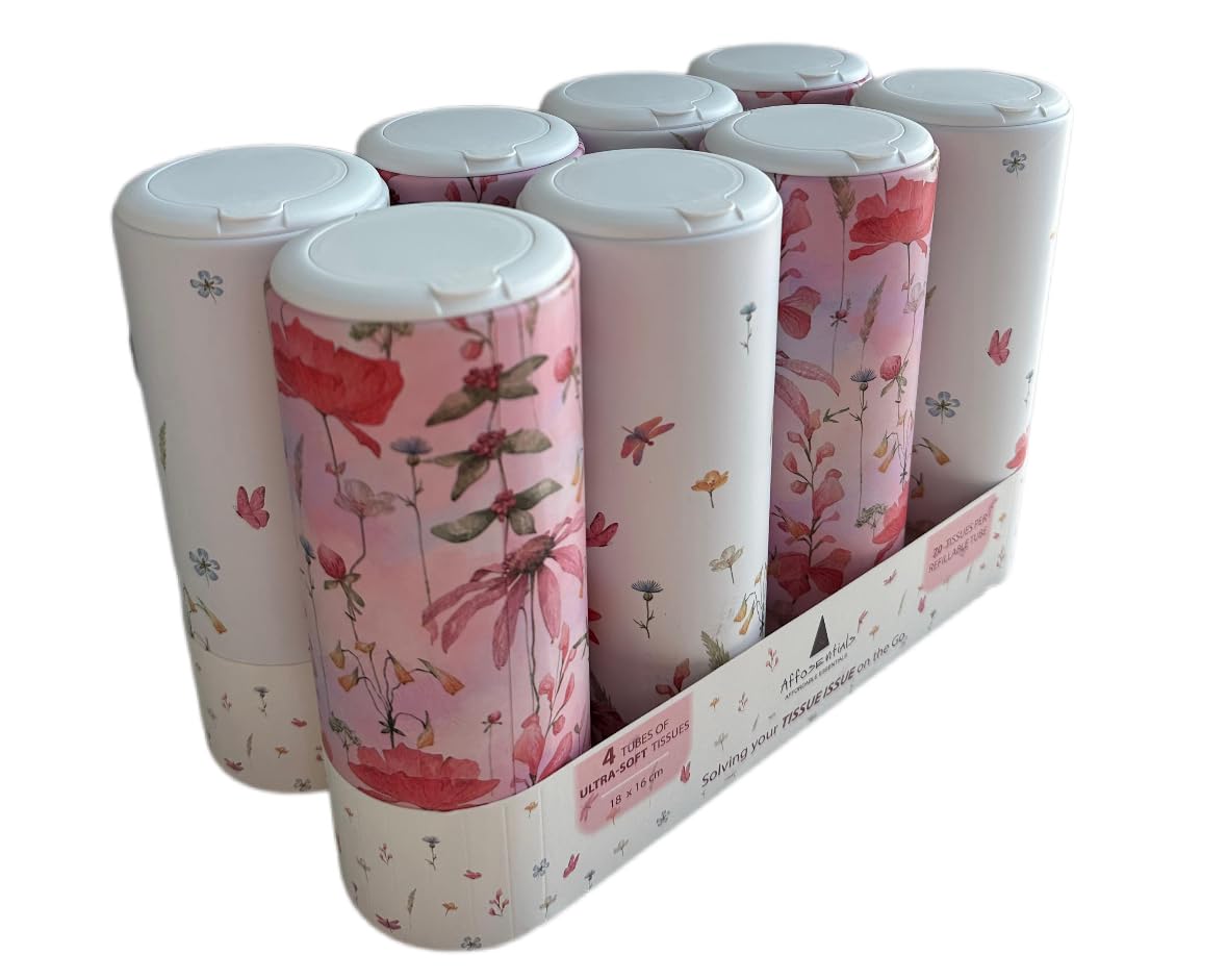 Floral Fantasy Car Tissue Tubes | 8 Tubes x 70 Sheets | Ultra Soft Premium Facial Tissues | Elegant Designer Tissues | Car Accessories | Perfect for Car Cup Holder | Best Value Deal!