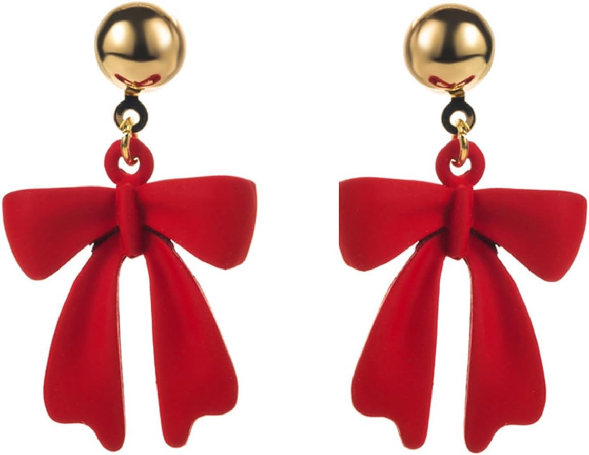 Red Bow Earrings for Women Red Bow Christmas Bowknot Stud Earrings New Years Holiday Festival Christmas Jewelry