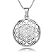 Chuvora 925 Sterling Silver Flower of Life Mandala 27 mm Round Circle Charm Pendant Necklace, 18 inches