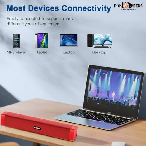 Image of Pick Ur Needs Rechargeable 10W Wireless Bluetooth Soundbar Speaker with 1200mAh Battery, FM Radio, TF Card, USB & AUX Support - 4 Hours Playtime Home & Outdoor Speakers (Red)