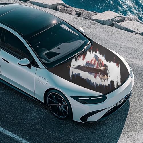 Image of American Flag Eagle Print Car Hood Cover Elastic Polyester Car Hood Cover Detachable Auto Exterior Accessories Easy Install for Car Hood Decoration and Protection