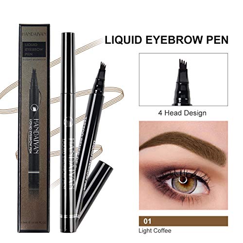 HANDAIYAN Liquid Eyebrow Pen, 1Pcs Eyebrow Tattoo Pen with 4 Tips 24 Hours Waterproof Brow Pencil for Eyes Makeup, 01 Light Coffee