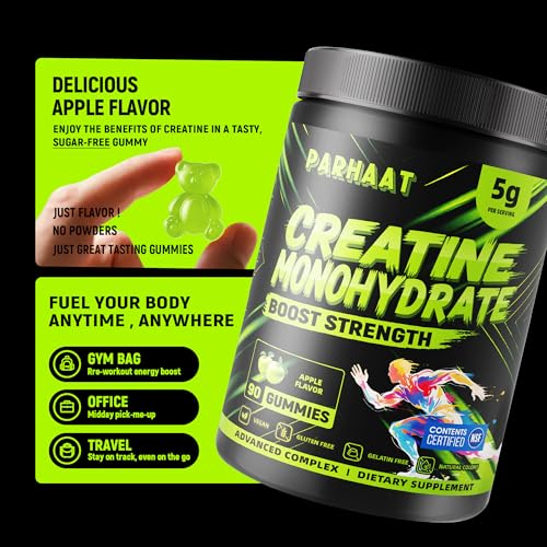 Image of NSF Certified Creatine Gummy - Creatine Monohydrate Gummies 5g for Men & Women - Boost Focus,Strength, and Endurance, Vegan, Gluten-Free, Non-GMO, 2.5 Gram Creatine per Gummy (Apple 90 ct)