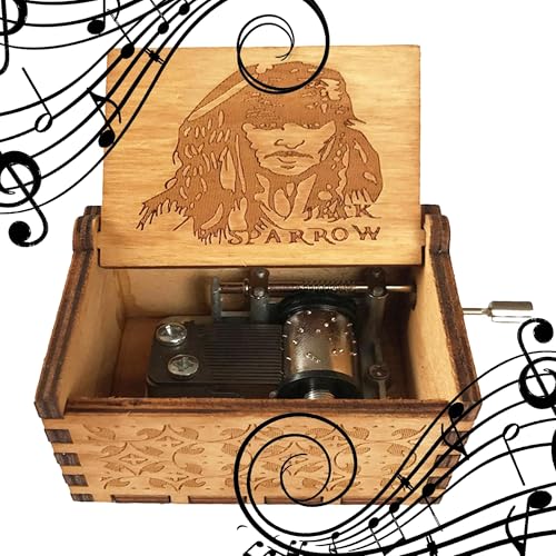 MINGZE Caja de música de Madera manivela, Pure Hand Classical Music Box Hand Wooden Music Box Creative Wooden Crafts Best Gifts, Variedad de Estilos (Pirates of The Caribbean（Captain Jack）)