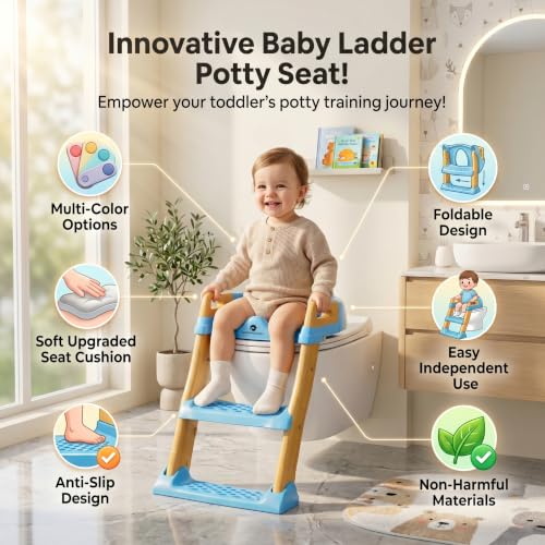 Image of StarAndDaisy Potty Training Seat - Potty Seat for Kids 1-5 Years /Ladder Baby Potty Seat /Chair with Comfortable Soft Cushion, Anti-Skid Legs, Handles & Splash Guard