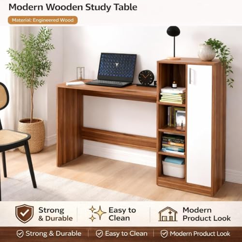 Image of SPYDER CRAFT Multipurpose Desk for Office, Study with Book Storage Engineered Wood Multipurpose Table (Free Standing, Finish Color - Columbain Wood Brown, Assembly Do-It-Yourself