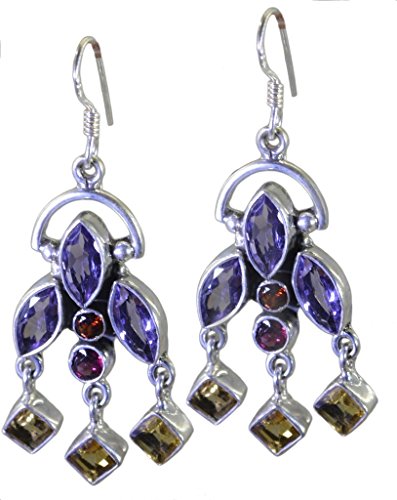 Boucle d'oreille argent 925 et pierres fines de style artisanat d'art durable