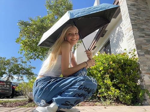 Image of Mini Sun Travel Umbrella Ring handle Coating Layer Fabric Compact Folding Purse Umbrella, Lightweight Small Portable Backpack, Rain Sun, Blocking, Anti UPF 50 UV Protection 99.9% Men Women Kids