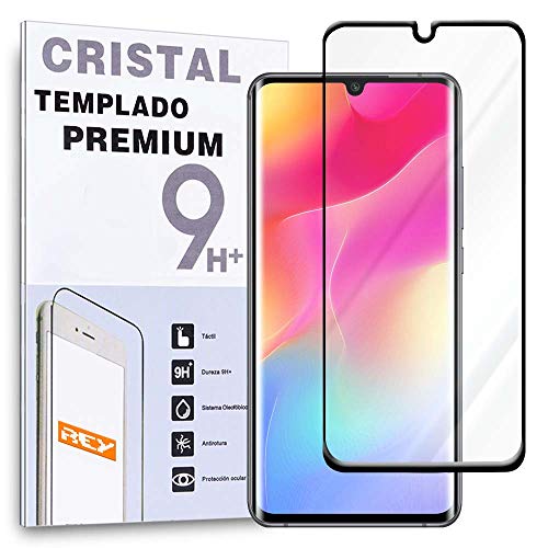 REY Protector de Pantalla Curvo para XIAOMI MI Note 10 - Note 10 Pro, Negro, Cristal Vidrio Templado Premium, 3D / 4D / 5D