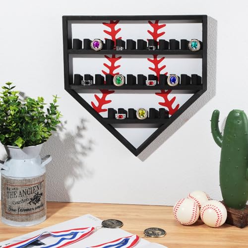 Menkxi Baseball Ring Display Case Wood Baseball Ring Holder Softball Championship Ring Holder Wall Mount Baseball Ring Stand Organizer for Medal Trophy Souvenir Collectables Gifts(White)