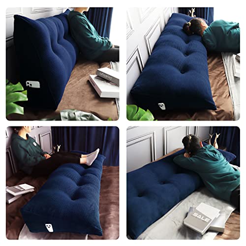 Wowmax Triangular Reading Pillow Large Bolster Headboard Backrest Positioning Support Wedge Pillow For Day Bed Bunk Bed With Removable Cover, Gifts For Mom Deep Blue Queen #TOP2