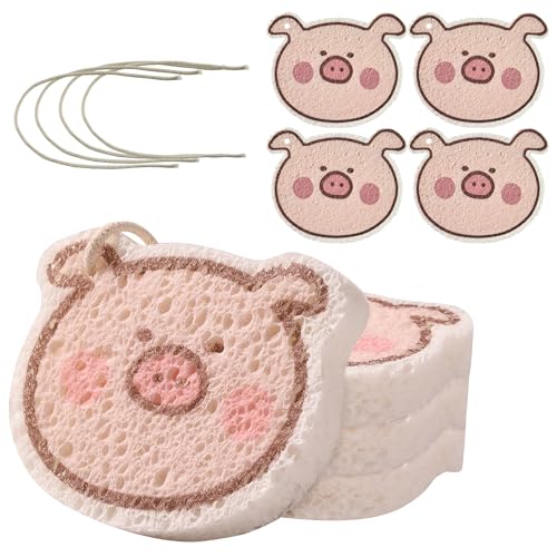 Image of JOYMOOP Kitchen Sponge for Washing Dishes, 4 Pack Cartoon Cellulose Sponges for Cleaning, Reusable Non-Scratch Sponges for Household, Car Interior and Pet Supplies - Piggy Pattern