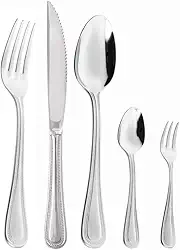 WOLFF - Faqueiro de Aço Inox Pérola 30 Peças com Faca para Churrasco - Jogos de Talheres - Mesa Posta - Utensílios de Cozinha, Enxoval, Casamento, Decoração