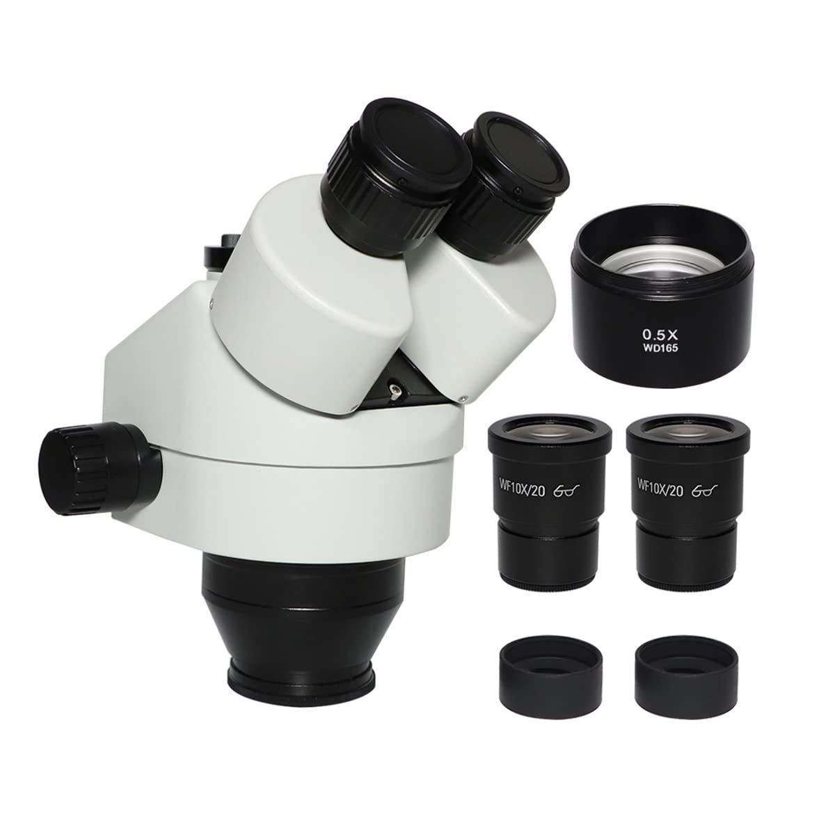 Microscope 3.5X-90X 7X-45X Simul-Focal Trinocular Video Microscope Zoom Stereo Microscopio Head + WD165 0.5X 2.0X Auxiliary Objects Lens(3.5X-45X)