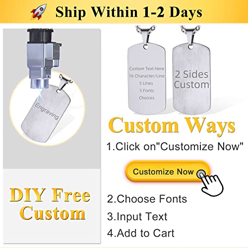 Supcare Individualisiert Herren Dog Tag Kette, Personalisiert Erkennungsmarke mit Gravur Option, Hypoallergen Medizinisches 316L-Stahl, Personalisierte Kette Herren für Vatertag und Weihnachten