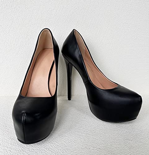 Frankie Hsu Ladies Sexy Elegant Platform Stiletto High Heeled Pumps, Cute Lovely Black Office Style, Big Large Size US4-19 Dressy Spike Shoes for Women Men4