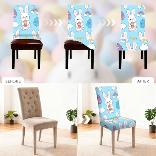 Image of Nuxovilar 4PCS Cute Bunny Design Milk Silk Elastic Chair Covers | Stretch Slipcover Cute Protector Bunny Wrap Seat Guard Dining Room Family Dinner Home Gathering (Cute Bunny)