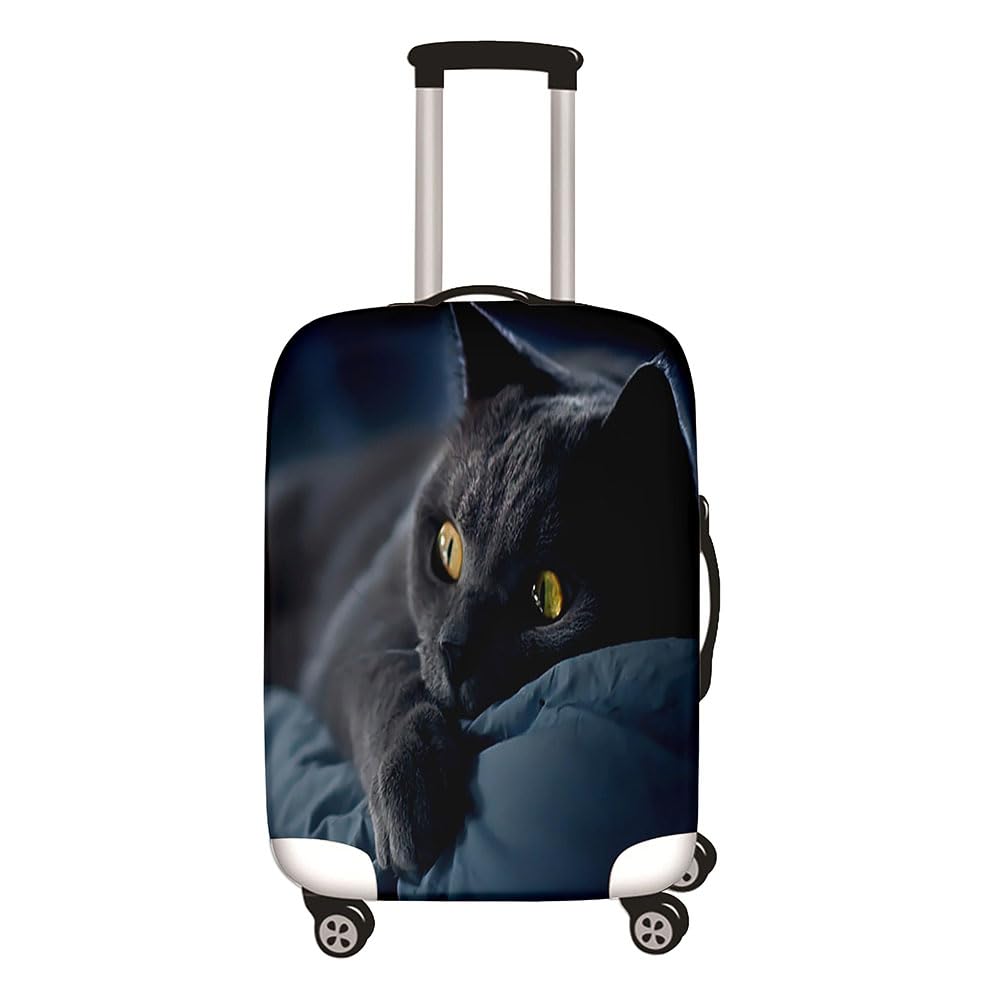 Copri Valigia Coperture per Valigie Coprivaligie Da Viaggio, Valigia Protettore Spandex Trolley Custodia Protettiva Bagaglio Copertura -Gatto Kawaii 3D (Nero,M (22-24 Pollici)) Nero M (22-24 Pollici)