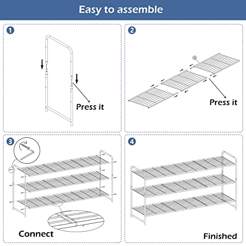 Keetdy 3-Tier Long Shoe Rack For Closet Metal Shoe Organizer For Entryway, Wide Stackable Shoe Storage Shelf With Sturdy Wire Grid For Closet Floor, Bedroom, Grey… #TOP7