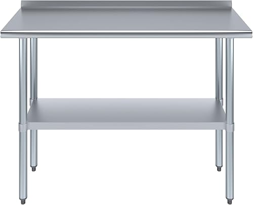 Miniatura 2 de AmGood Mesa de trabajo de acero inoxidable de 48 pulgadas de largo x 18 pulgadas de profundidad con salpicadero de 1.5 pulgadas  Mesa de preparación
