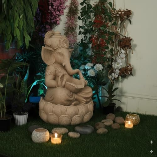Image of Swarnhouse Lord Ganesha Decorative Water Fountain, 3 Feet Tall, Lotus Base, Indoor Outdoor Garden Decor (Article 4)