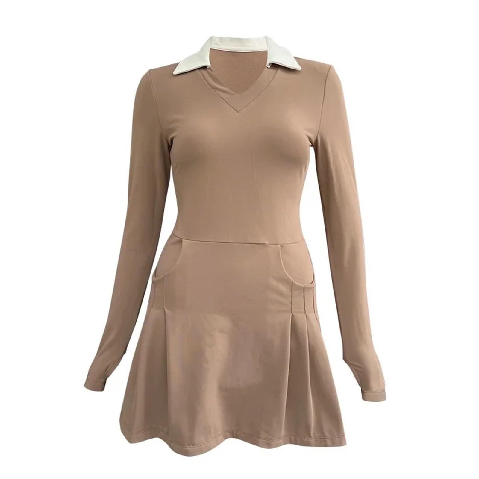 Robe tennis femme col en v avec short et poches manches longues taille L
