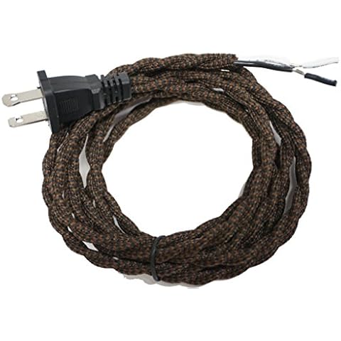 Twisted Rayon Cloth Covered Electric Lamp Cord with Polarized End Plug, Stripped Ends Ready for Wiring 8 feet Long Cover
