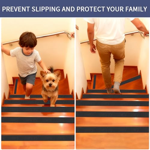 Image of Black Anti-Slip Stair Treads Tape,2 inch x35FT Heavy Duty PVC Non-Skid Grip Tape for Wooden Steps, Indoor /Outdoor Stairs, Pool Decks - Peel & Stick Waterproof Safety Traction
