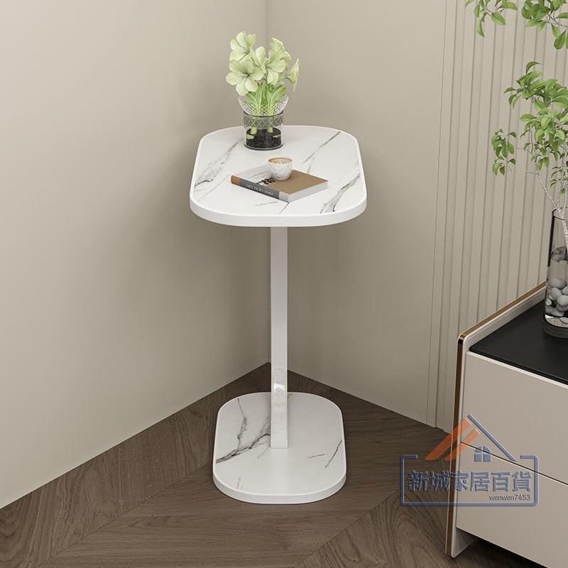 Image of Owme Adjustable Table Stands Couch Side Table, Swivel TV Tray Table, 360 Top Moving C-Shaped End Table, Small Center Table for Home Office Balcony | Storage Organizer - White, Rectangular
