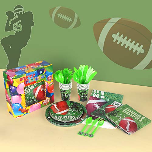 Football Party Birthday Plates Napkins Set For 16 People-Sturdy Birthday Party Supplies Pack With Large Paper Plates, Small Plates, Cups, Napkins, Knifes And Forks Best For Kids #TOP4