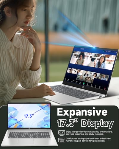 Image of HP 17 Touchscreen Laptop, 17.3 inch HD+ Anti-Glare Display, AMD Ryzen 5 7530U, AMD Radeon Graphics, 32GB RAM, 1TB, Numeric Keypad, w /Accessories Windows 11 Pro Computer for Business & Students