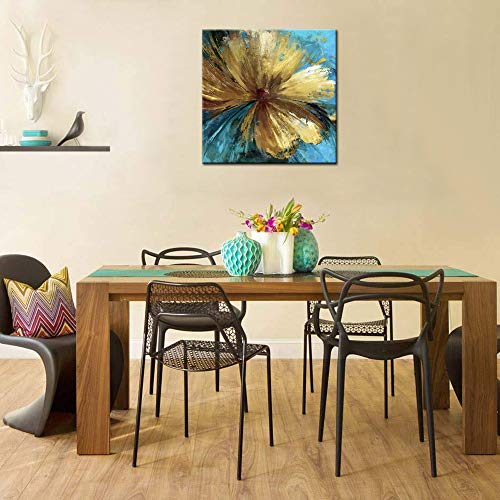 Biuteawal - Modern Canvas Flower Wall Art Abstract Gold Floral Blue Background Paintings On Canvas Still Life Artwork For Home Kitchen Living Room Bedroom Decorations Wall Decor #TOP4