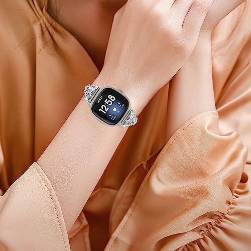 Gimuk Straps Compatible with Fitbit Versa 4/Sense 2 Strap for Women Metal Stainless Steel Wristband Adjustable Bling Diamond Replacement Strap Band Bracelet for Fitbit Versa 3/Sense (Silver) - Image 4