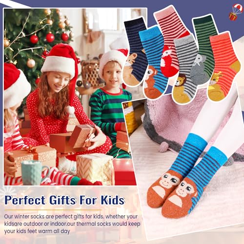 Image of Eocom Kids Wool Socks For Boys Girls Warm Hiking Thermal Winter Cozy Soft Thick Toddlers Crew Boot Socks 6 Pairs