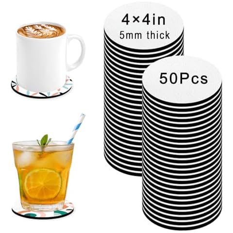 Xumbtvs 50 Pcs Sublimation Blank Cup Coasters, 4x4 Inch Neoprene Blank Cup Mat for Sublimation Transfer Heat Press Printing DIY Crafts (Round) Cover