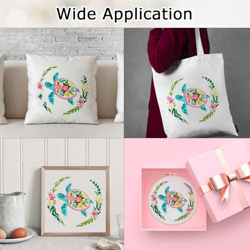 Image of Louise Maelys Sea Turtle Embroidery Kit for Beginners | Cross Stitch Starter Kit for Adults,Stamped Pattern, Hoop, Needles, Threads And Instructions, Easy Craft Gift And Room Decor