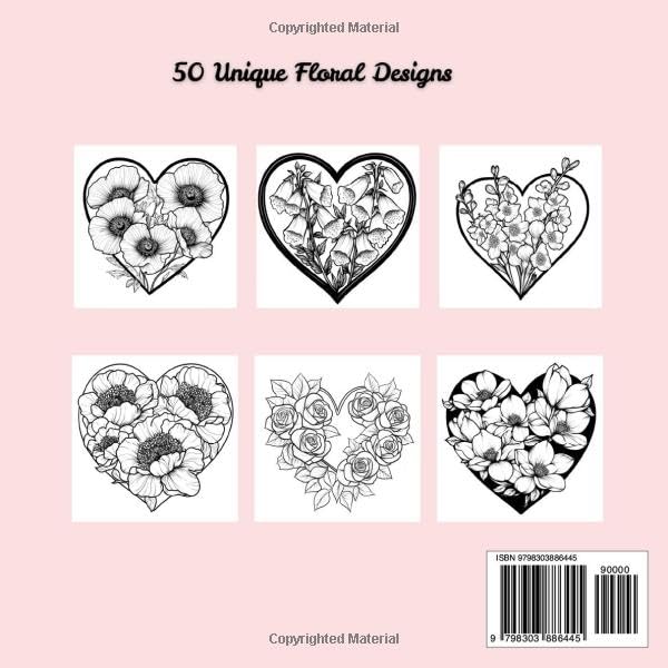 Flowers in Hearts Coloring Book for Relaxation: 50 Pre-shaded Floral Designs of Bloom for Women, Adults, Teens and Seniors, Stress Relief Gift for Loved Ones image 3