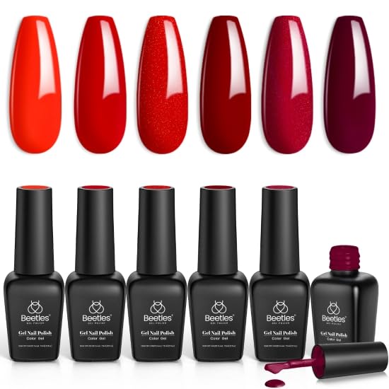 Beetles Rot UV Gel Nagellack Set - 6 Farben Glitzer Rot Dunkel DIY Gel Polish Nail Nageldesign Sets LED Lampe Trocken Nagelgel für Frauen Anfänger Nail Art 7.5ml