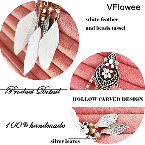 Vflowee Bohemian Earrings Feather Tassel Silver Ethnic Drop Earrings Retro Boho Dangle Earring Bead Women Teen Girls Jewelry For Birthday Party Gifts #TOP3