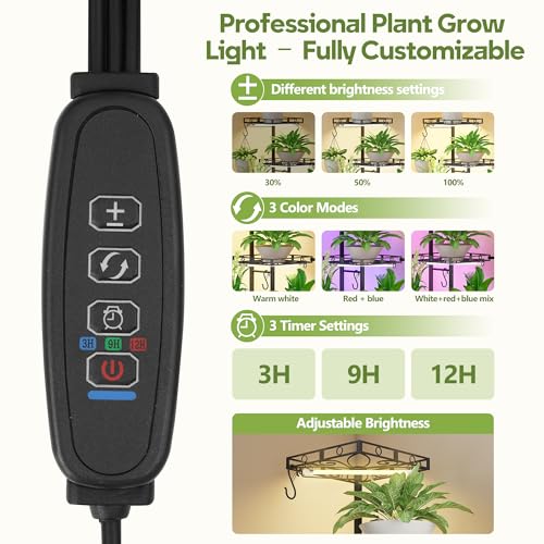 Image of Quikraen Plant Stand Indoor with Grow Lights, 46 inch Tall Lighted Corner Plant Shelf for Indoor Growing, 7-Tier Multiple Metal Large Flower Holder, Plant Rack for Home Decor, Patio (Black)
