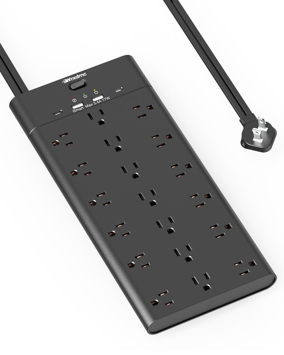 2 Prong Power Strip, WRXDMC 2 Prong to 3 Prong Outlet Adapter, 3600 Joules Surge Protector, 6 Feet Flat Plug Heavy Duty Extension Cord with 19 Widely Outlets, 4 USB Ports, 1875W, Black