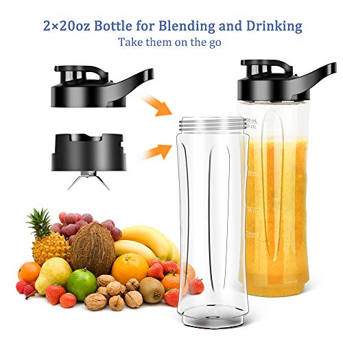 HERRCHEF Smoothie Blender, Personal Blender for Shakes and Smoothies, 350W Single Serve Portable Blender with 2 Tritan BPA-Free 20Oz Travel Bottles - Thumbnail 3