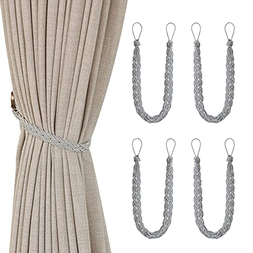 Vankra 4 PCS Curtain Tiebacks, Hand Knitting Curtains Tied Rope for Window Curtain Accessories (4 PCS-Grey)