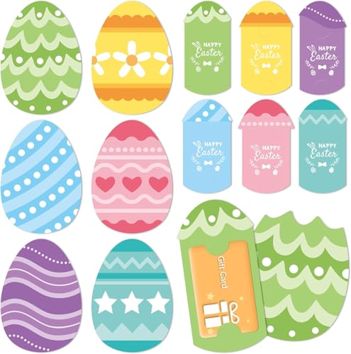 A1DIEE Osterdekoration und Aufbewahrungsset - 12 Stück Hüllen mit Ostereier-Design aus Karton für Geldscheine und Geschenkkarten, ideal für Osterkörbe, Tischdekoration und kreative Bastelarbeiten