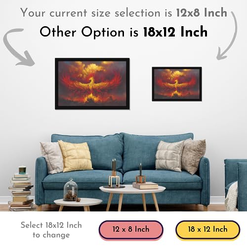 Image of Mad Masters Phoenix Bird Wings on Fire Painting Hanging Photo Frame Decorative Item for Living Room, Bedroom, Home Decor and Wall Decoration (MM 1897, 30.5L x 20.3W cm, Paper, Without Plexi Glass)