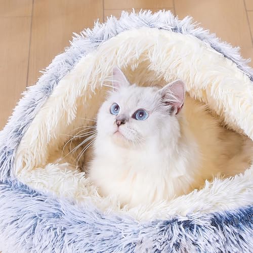 YIHANLZ cat beds for indoor cats Cat Calming Bed Donut Cuddler Nest Warm Soft Plush Cat Cushion with Cozy Sponge Non-Slip Bottom for Small Medium Pets Snooze Sleeping Indoor (Plush - Image 4