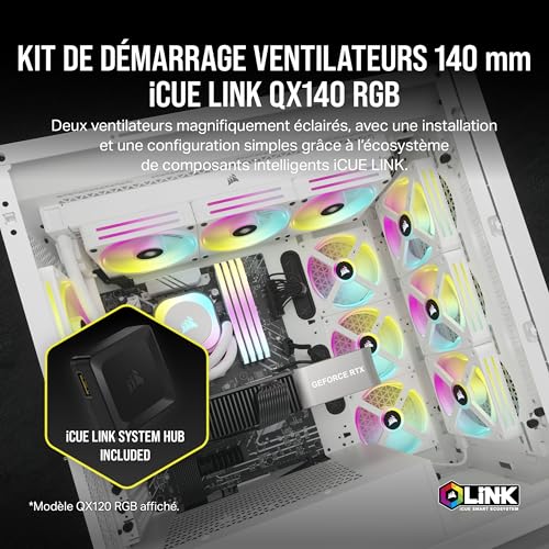 Corsair iCUE Link QX140 RGB à Dôme Magnétique de 140mm Ventilateurs - Double Ventilateurs Kit de Démarrage avec Le Hub du Système iCUE Link - Blanc