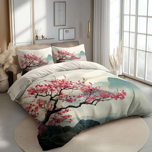 CozyRest Parure de lit Oriental Prunier en Fleurs Peinture à l'encre Thème – 200 x 200 cm – Douce et Résistante aux Plis, Beige Housse de Couette...